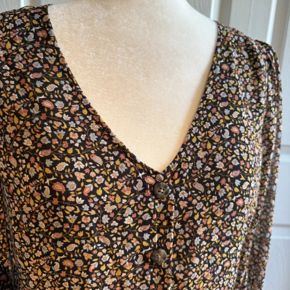 MADEWELL Georgette Smocked-Cuff Button-Front Shirt in Folktale Paisley Size 0